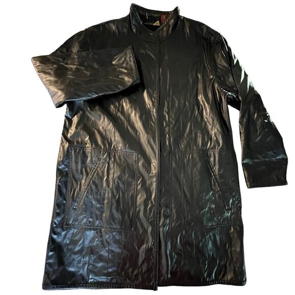 Vintage Koos Of Course! Black Feathers Reversible Vinyl & Polyester Jacket Large - Picture 9 of 16